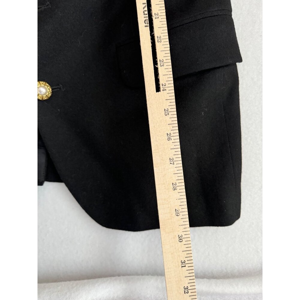 Over Qualified Blazer Womens 8 Embellished Crest Gold Braid Black Wool - Picture 11 of 11
